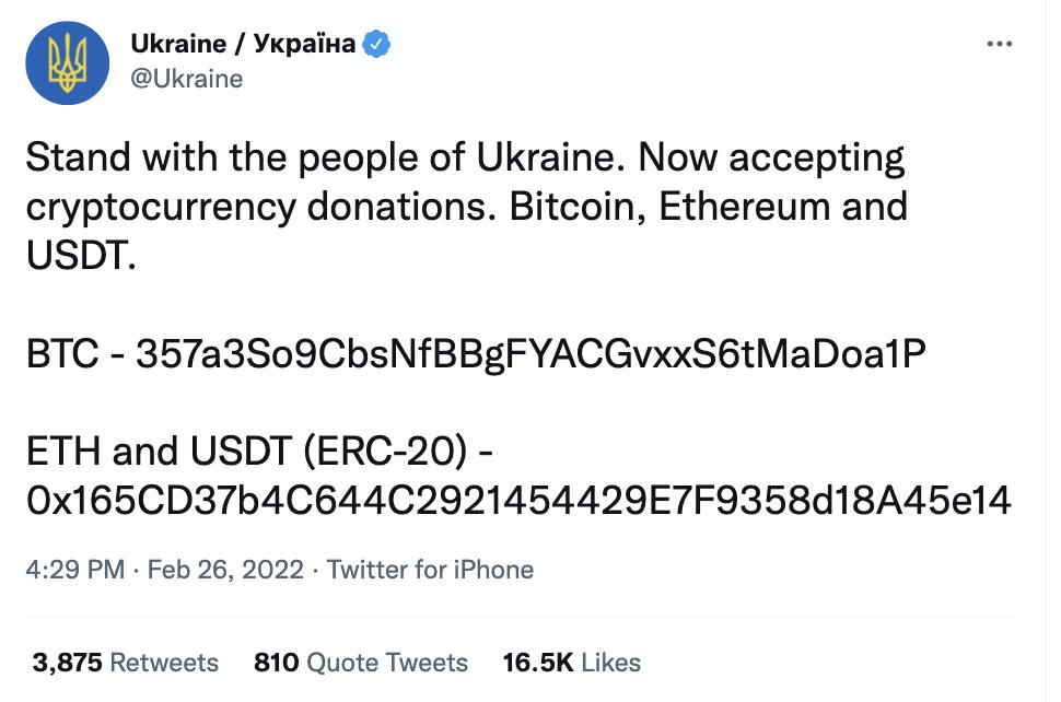 bitcoin donations to ukraine
